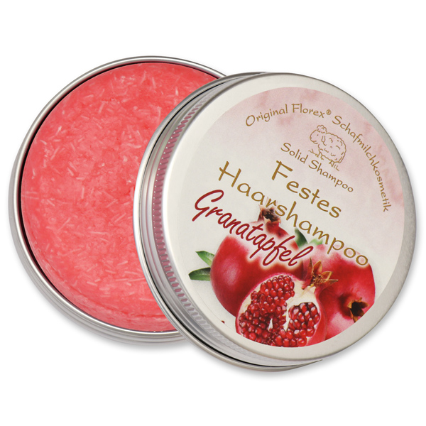 Solid hair shampoo with sheep milk 58g in a container, Pomegranate 