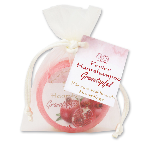 Solid hair shampoo with sheep milk 58g in organza bag, Pomegranate 