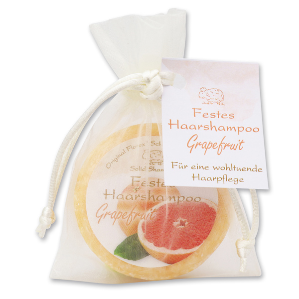 Solid hair shampoo with sheep milk 58g in organza bag, Grapefruit 