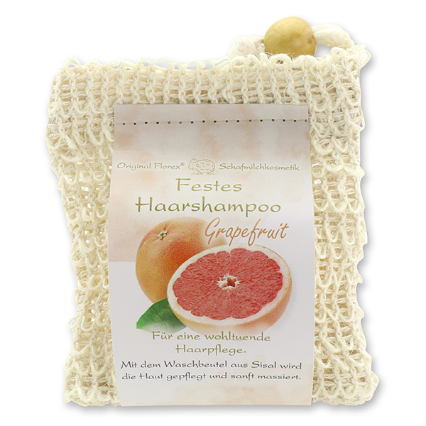 Solid hair shampoo with sheep milk 58g in a sisal wash bag, Grapefruit 