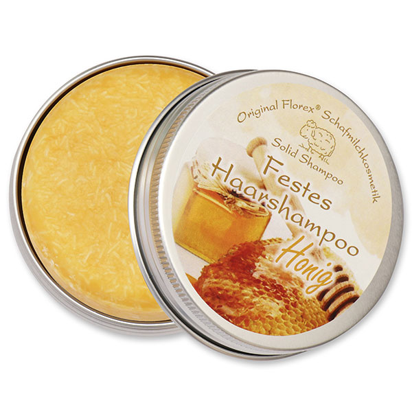 Solid hair shampoo with sheep milk 58g in a container, Honey 