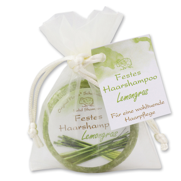 Solid hair shampoo with sheep milk 58g in organza bag, Lemongrass 