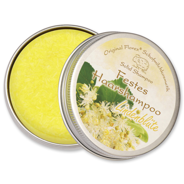 Solid hair shampoo with sheep milk 58g in a container, Lime Blossom 