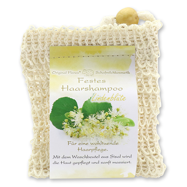 Festes Haarshampoo mit Schafmilch 58g im Waschbeutel, Lindenblüte 