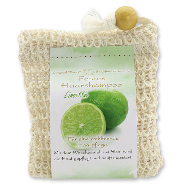 Festes Haarshampoo mit Schafmilch 58g im Waschbeutel, Limette 