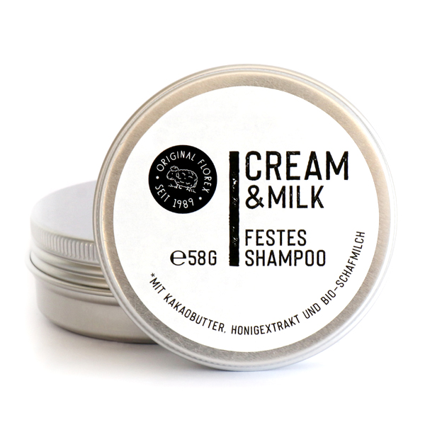 Festes Haarshampoo 58g Cream & Milk in Dose "Black Edition", Weiß 