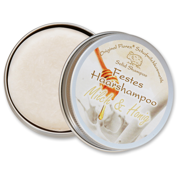 Solid hair shampoo with sheep milk 58g in a container, Milk & Honey 