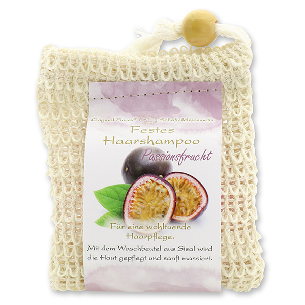 Solid hair shampoo with sheep milk 58g in a sisal wash bag, Passion Fruit 