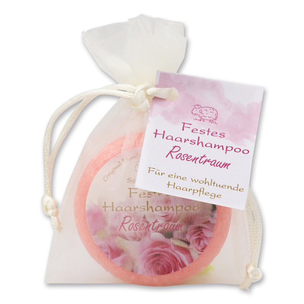 Solid hair shampoo with sheep milk 58g in organza bag, Dream of roses 