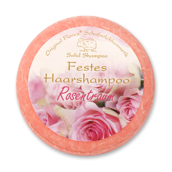 Festes Haarshampoo mit Schafmilch 58g in Folie, Rosentraum 