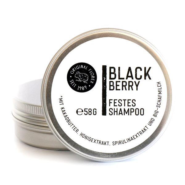 Festes Haarshampoo 58g Black Berry in Dose "Black Edition", Weiß 