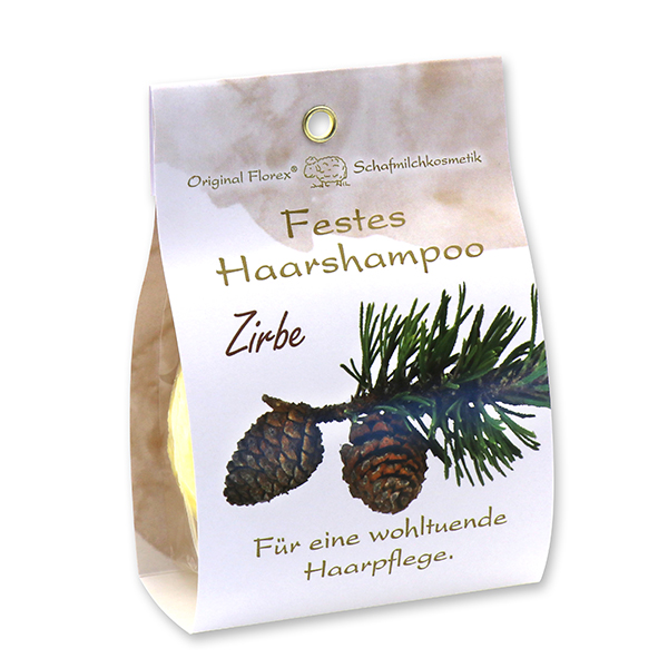 Festes Haarshampoo mit Schafmilch 58g in Papier-Tasche, Zirbe 