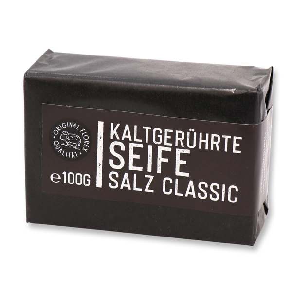 Kaltgerührte Seife 100g "Black Edition"schwarz verpackt, Salzseife Classic 