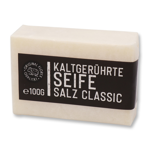 Kaltgerührte Seife 100g "Black Edition" weiß verpackt, Salzseife Classic 