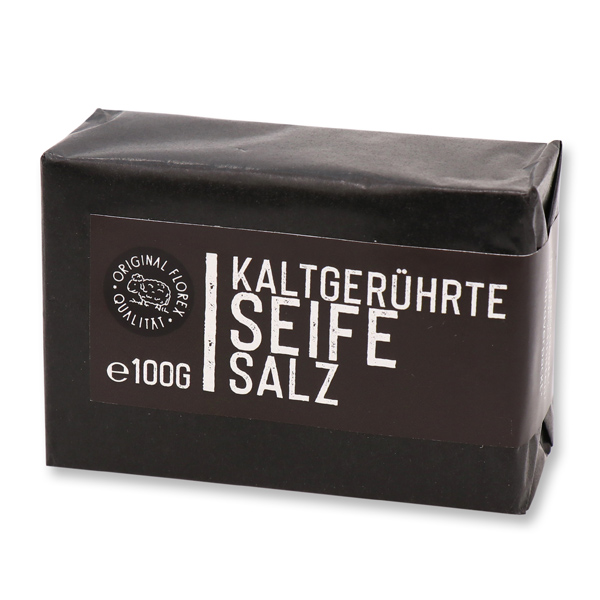 Kaltgerührte Seife 100g "Black Edition" schwarz verpackt, Salzseife ohne Parfum 