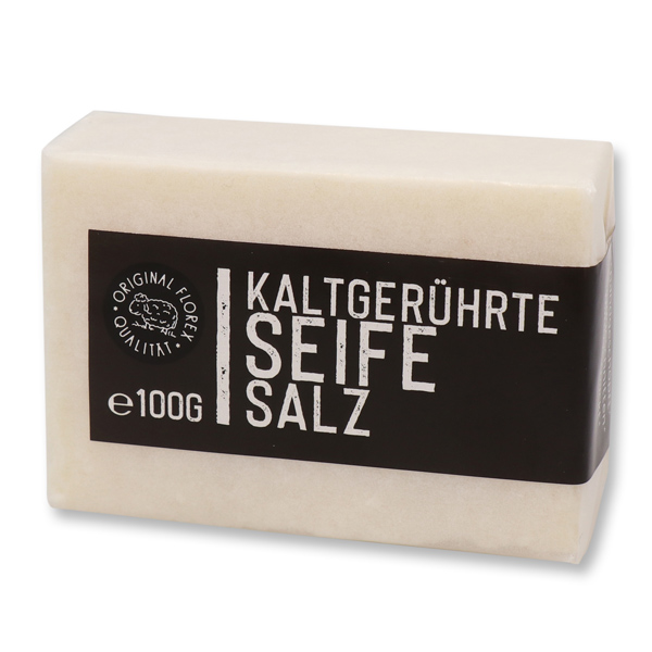 Kaltgerührte Seife 100g "Black Edition" weiß verpackt, Salzseife ohne Parfum 