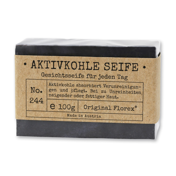 Cold-stirred plant oil soap 100g in cello "Pure Soaps", Activated charcoal 