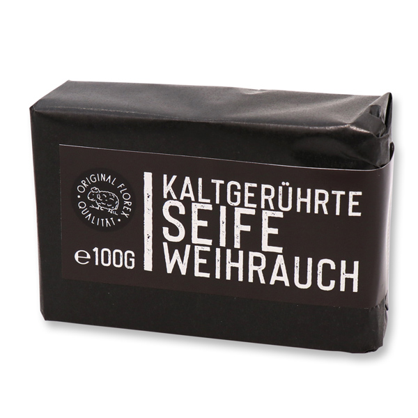 Kaltgerührte Seife 100g "Black Edition" schwarz verpackt, Weihrauch 