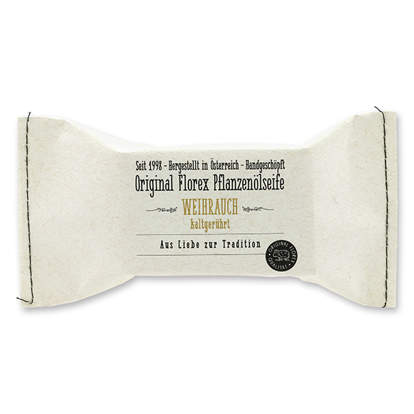 Cold-stirred soap 100g, packed in a stitched paper bag, Incense 