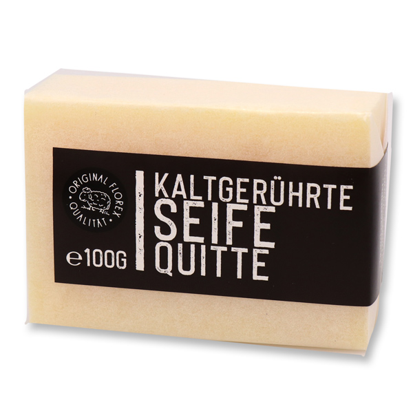 Kaltgerührte Seife 100g "Black Edition" weiß verpackt, Quitte 