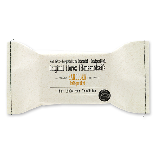 Cold-stirred soap 100g, packed in a stitched paper bag, Sea buckthorn 