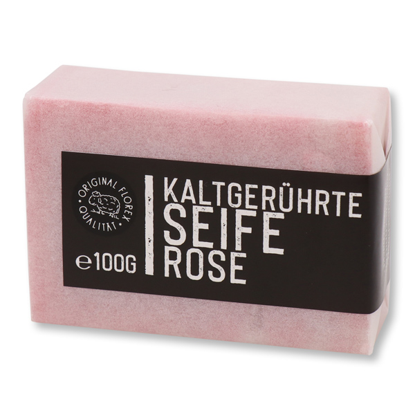 Kaltgerührte Seife 100g "Black Edition" weiß verpackt, Rose 
