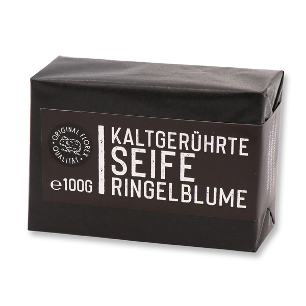 Kaltgerührte Seife 100g "Black Edition" schwarz verpackt, Ringelblume 
