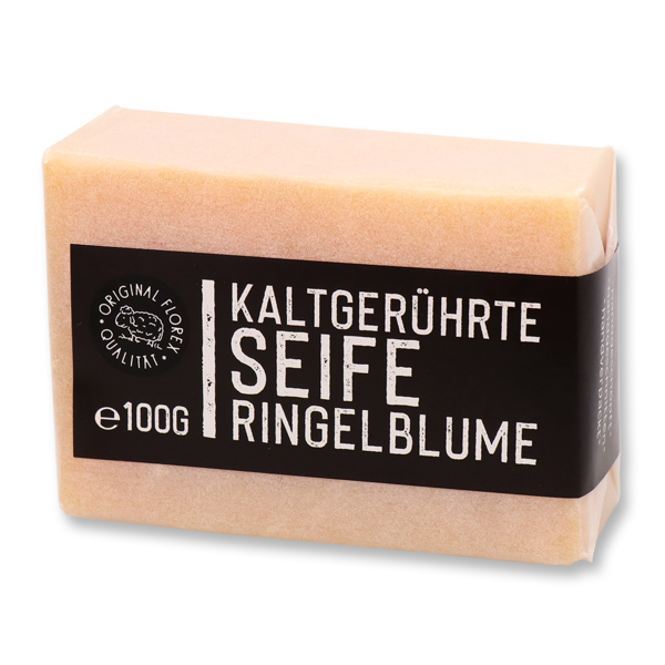 Kaltgerührte Seife 100g "Black Edition" weiß verpackt, Ringelblume 