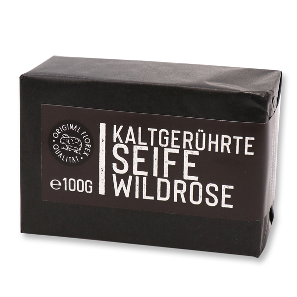 Cold-stirred soap 100g "Black Edition" black, Wild rose with petals 