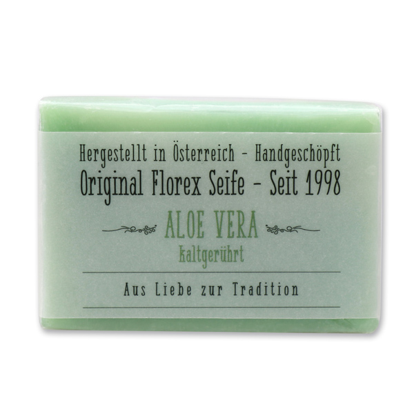 Kaltgerührte Seife 100g in Cello mit transparenter Schleife, Aloe Vera 