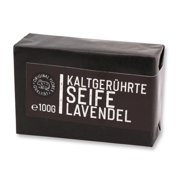 Kaltgerührte Seife 100g "Black Edition" schwarz verpackt, Lavendel 