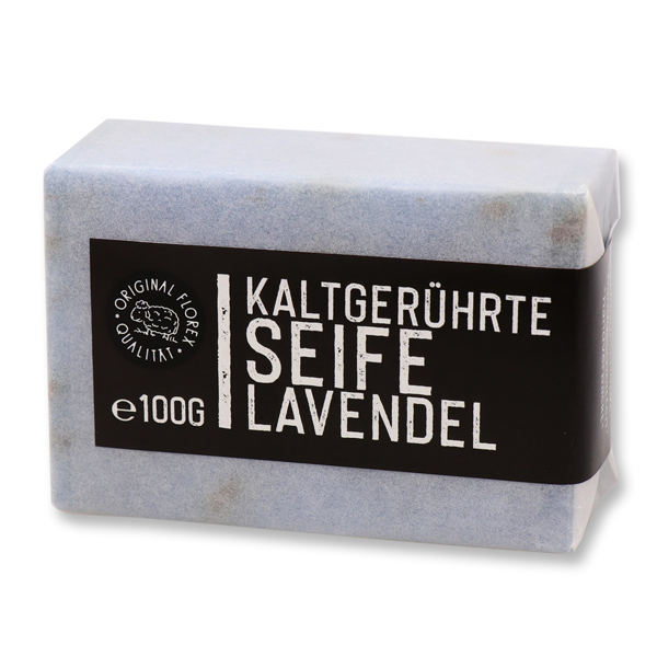 Kaltgerührte Seife 100g "Black Edition" weiß verpackt, Lavendel 