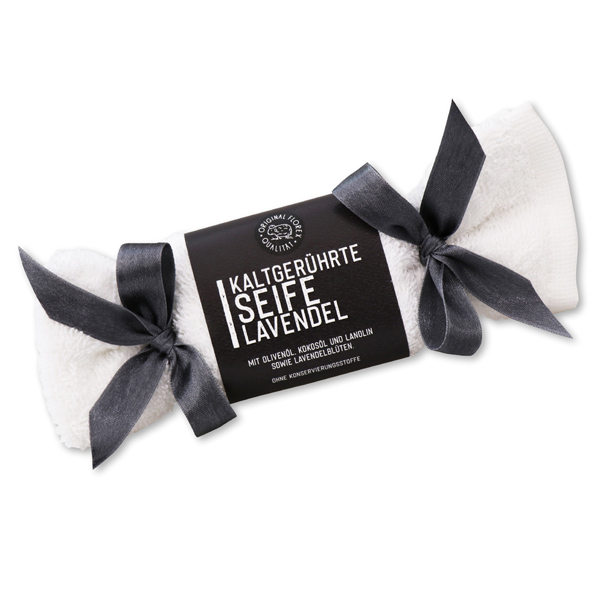 Cold-stirred soap 100g "Black Edition", in a washing cloth, Lavender 