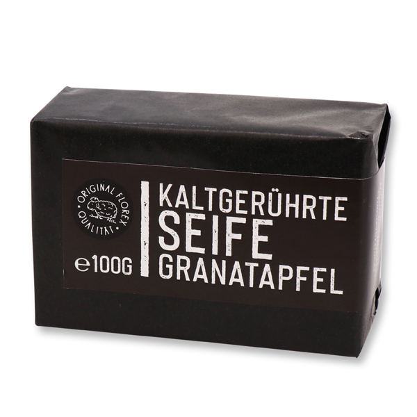 Kaltgerührte Seife 100g "Black Edition" schwarz verpackt, Granatapfel 