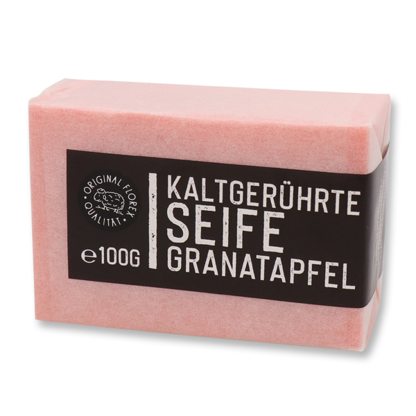 Kaltgerührte Seife 100g "Black Edition" weiß verpackt, Granatapfel 