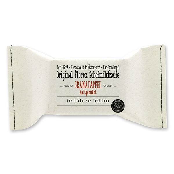Cold-stirred soap 100g, packed in a stitched paper bag, Pomegranate 