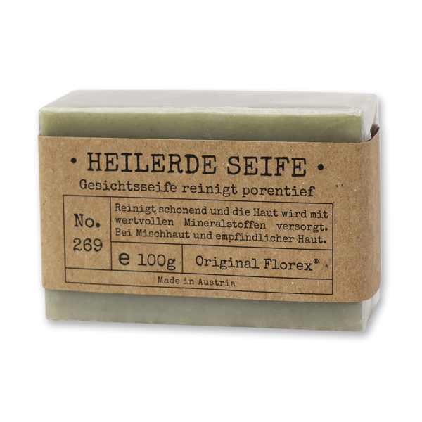 Spezialseife kaltgerührt 100g "Pure Soaps" in Cello, Heilerde 