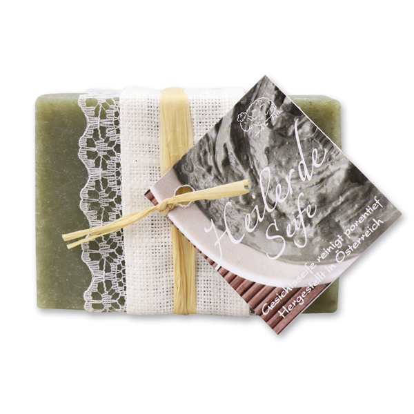 Cold-stirred plant soap 100g with a ribbon, Healing clay 