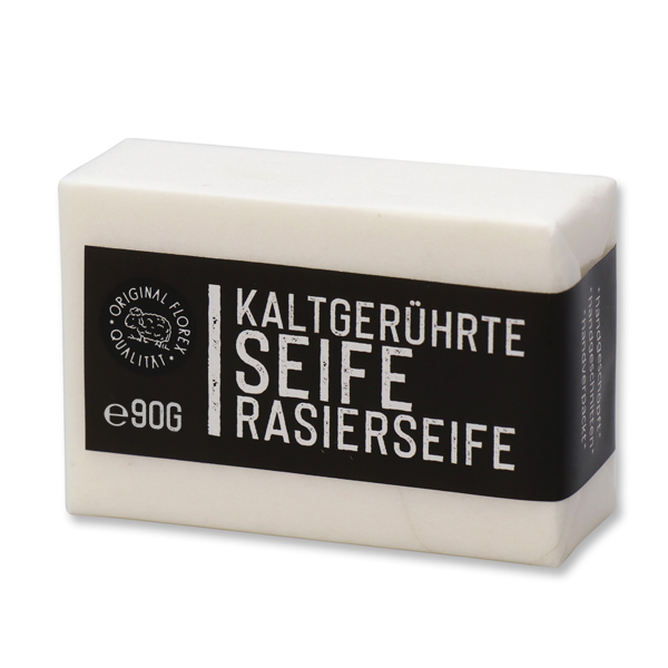 Kaltgerührte Seife 90g "Black Edition" weiß verpackt, Rasierseife 