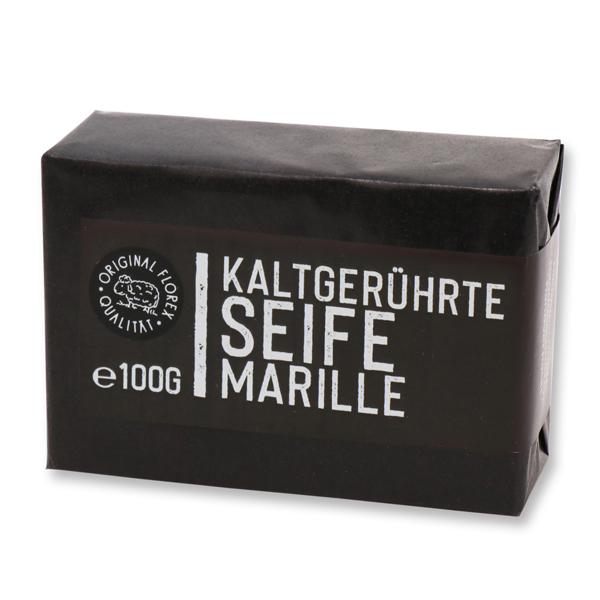 Kaltgerührte Seife 100g "Black Edition" schwarz verpackt, Marille 