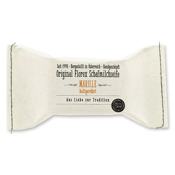 Cold-stirred soap 100g, packed in a stitched paper bag, Apricot 