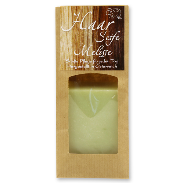 Cold-stirred soap 100g, packed in a brown bag, Hair soap Melissa 