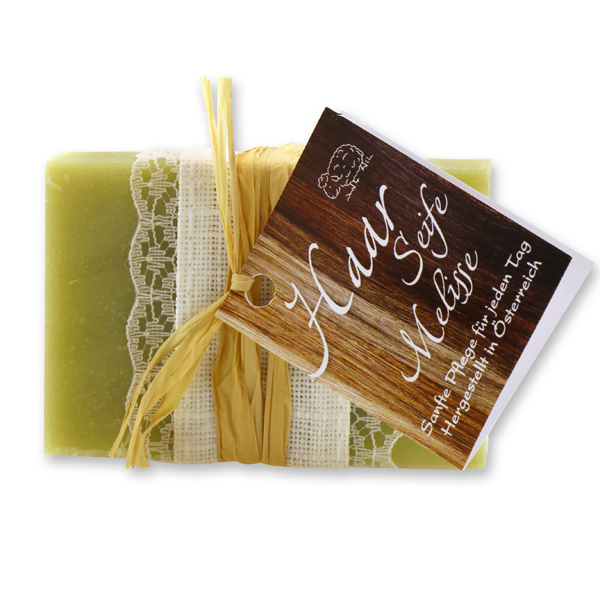 Cold-stirred soap 100g, decorated with a ribbon, Hair soap Melissa 