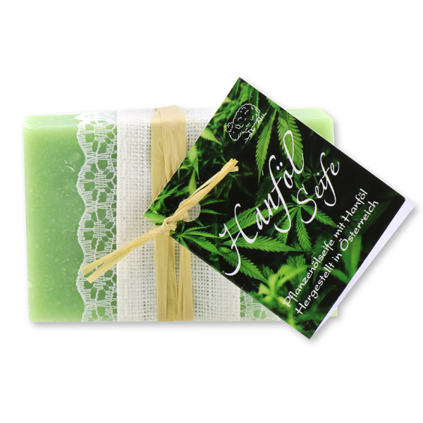 Cold-stirred plant oil soap 100g decorated with a ribbon, Hemp oil 