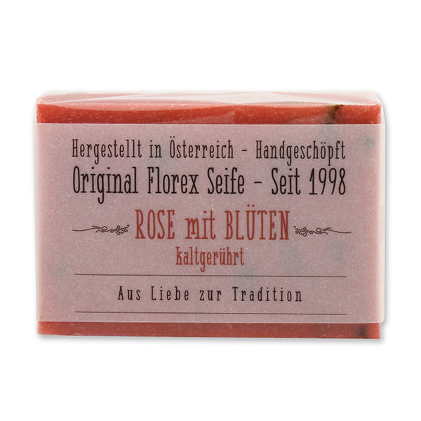 Cold-stirred soap 100g in Cello with transparent paper, Rose with petals 