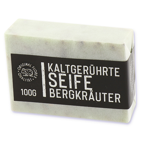 Kaltgerührte Seife 100g "Black Edition" weiß verpackt, Bergkräuter 