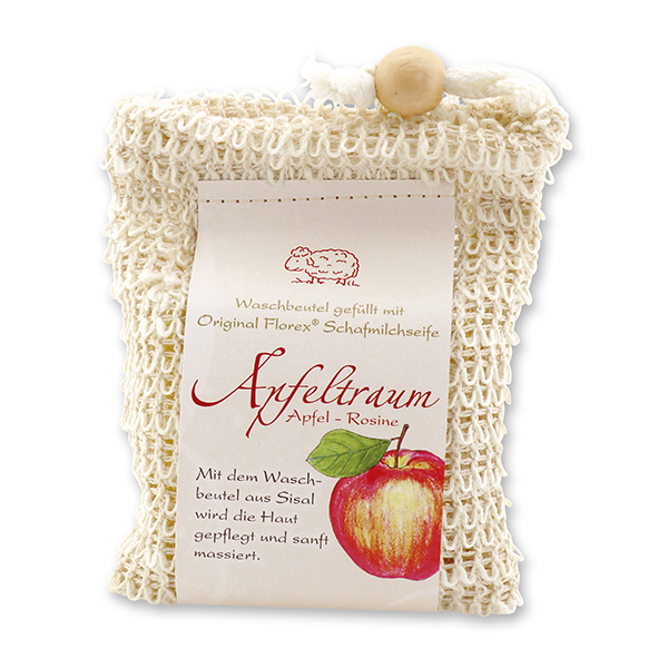 Cold-stirred sheep milk soap 150g classic packed in a soap holder, Apple-raisin 