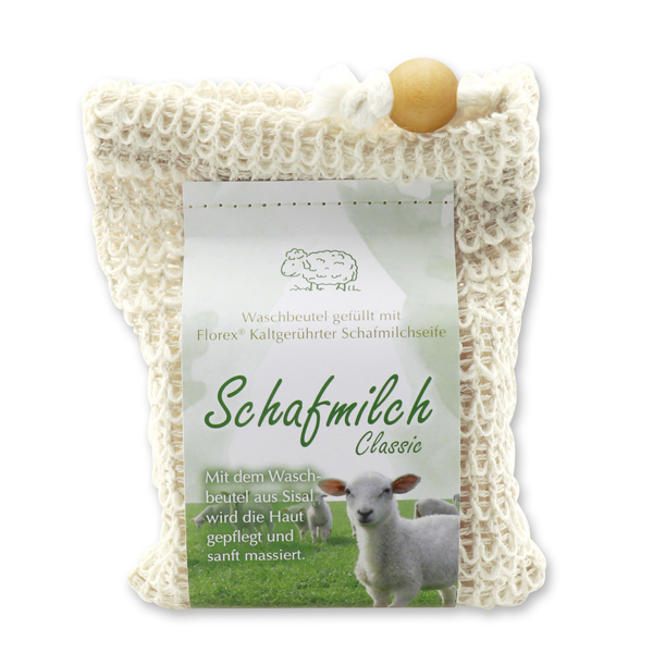 Kaltgerührte Schafmilchseife 150g modern im Waschbeutel, Classic 