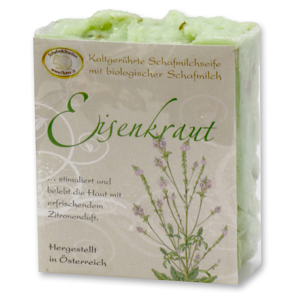 Cold-stirred sheepmilk soap 150g with classic labelling, verbena 