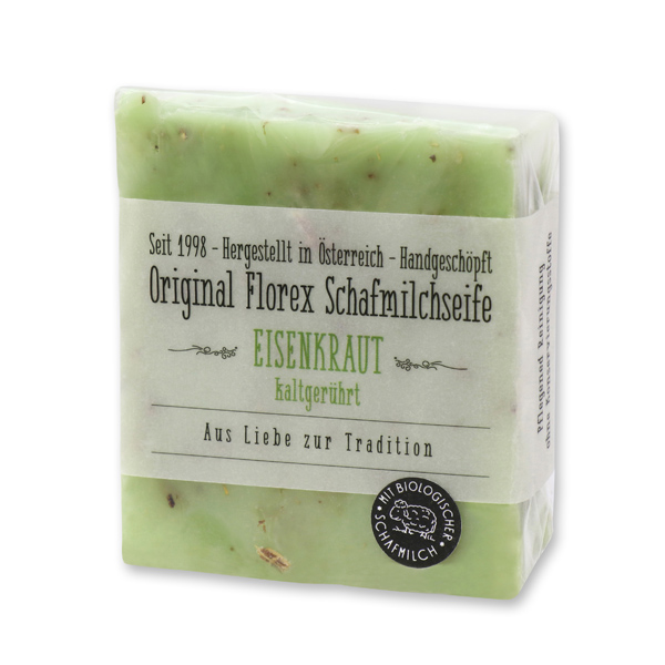 Cold-stirred sheepmilk soap 150g in cello wrapped with transparent paper, Verbena 